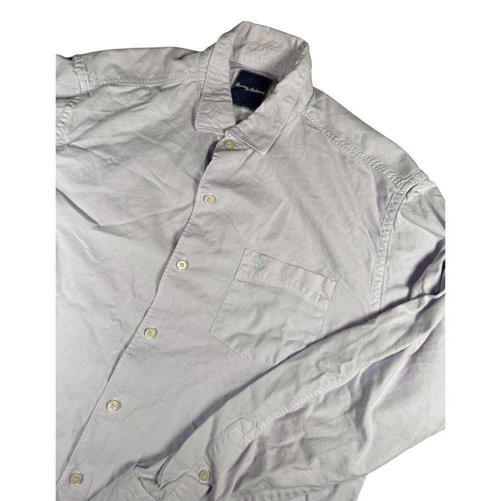 Tommy Bahama Button Down Shirt Mens Large Purple Cotton Silk Casual Top